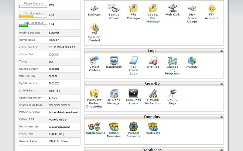 cPanel control panel